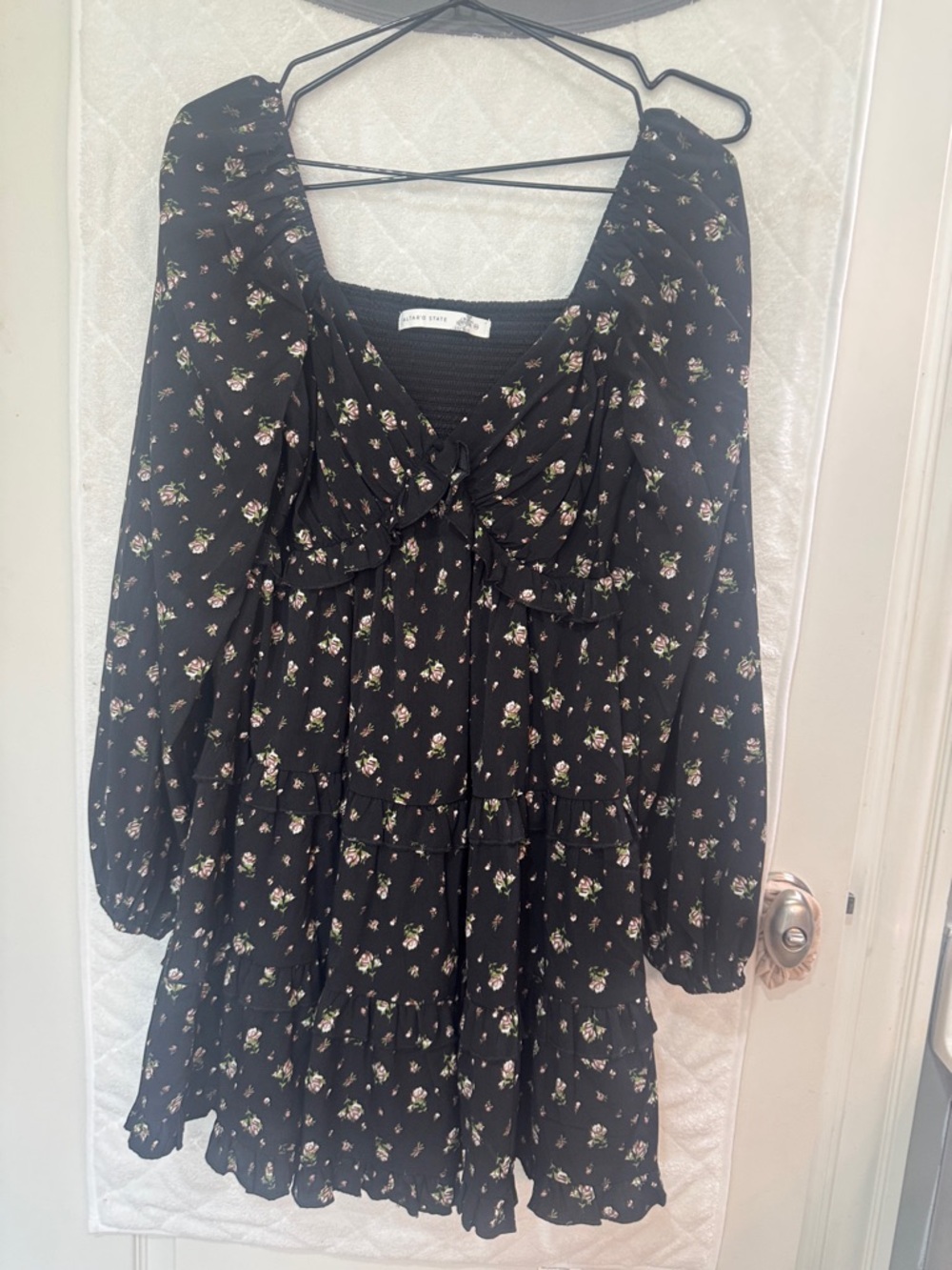Altar'd State Black Floral Ruffle Mini Dress